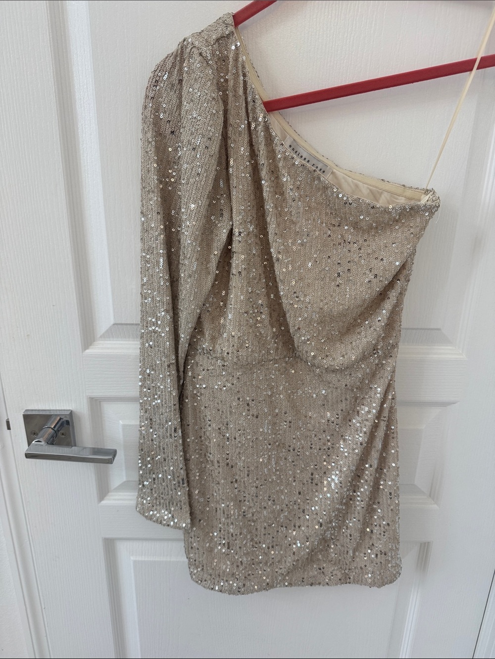 Endless Rose/lulu One-Shoulder Sequin Mini Dress in Champagne XS